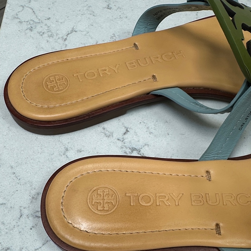 Gorgeous Tory Burch Blue and Olive Sandals - Picture 3 of 5